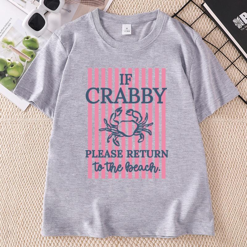 If Crabby Please Return To The Beach T Shirts Striped Short Sleeve Cotton Beach Vacation TShirt Design Funny Crab Graphic Tees