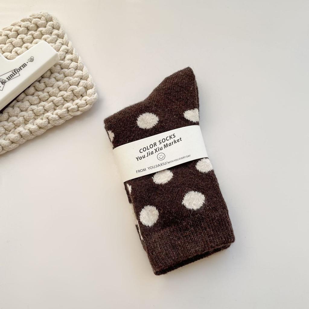 Wool Polka Dot Socks Medium Tube Socks Season Thickened And Piled Warm Terry Dot Winter Stockings