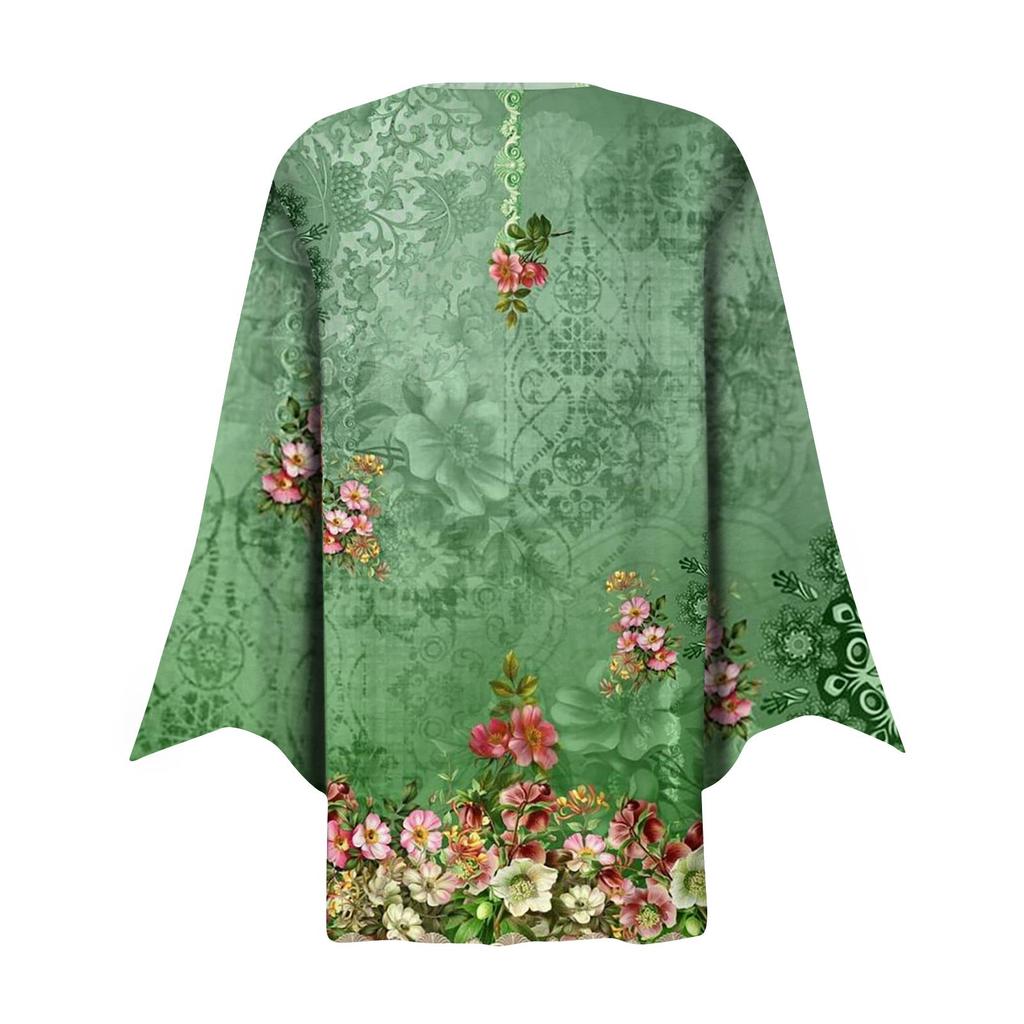 Moda Donna Blusa Cardigan Top Manica a Sette Parti Stampata Casual Ampia