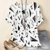 Women Plus Size Round Neck Batwing Short Sleeve Geometric Printed Loose White T Shirt