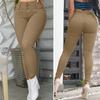 Women Solid Color Casual Long Pants High Waist Button Fly Slim Fit Leggings Hip Wrapped Office Tight Trousers