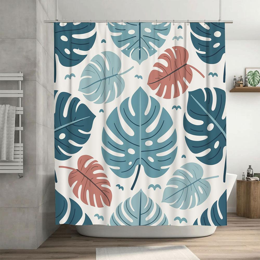 Modern Monstera Leaf Shower Curtain Set for Bathroom Decor in Various Colors Waterproof Durable Home Decoration Item (Green Leav