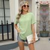 2025 Spring Summer Round Neck Button-Back Jacquard Short Sleeve T-Shirt, Casual Women's Fashion Top