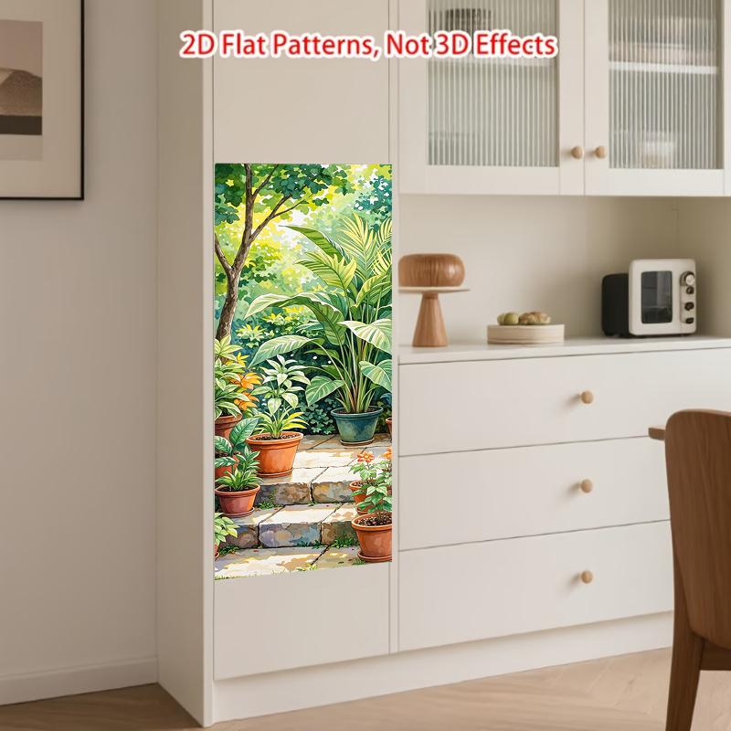 84Style Fridge Stickers Refrigerator Cover Door Landscape Plant Sea Vinyl Self Adhesive Kitchen Furniture Decor Wrap Freezer Sticker DIY