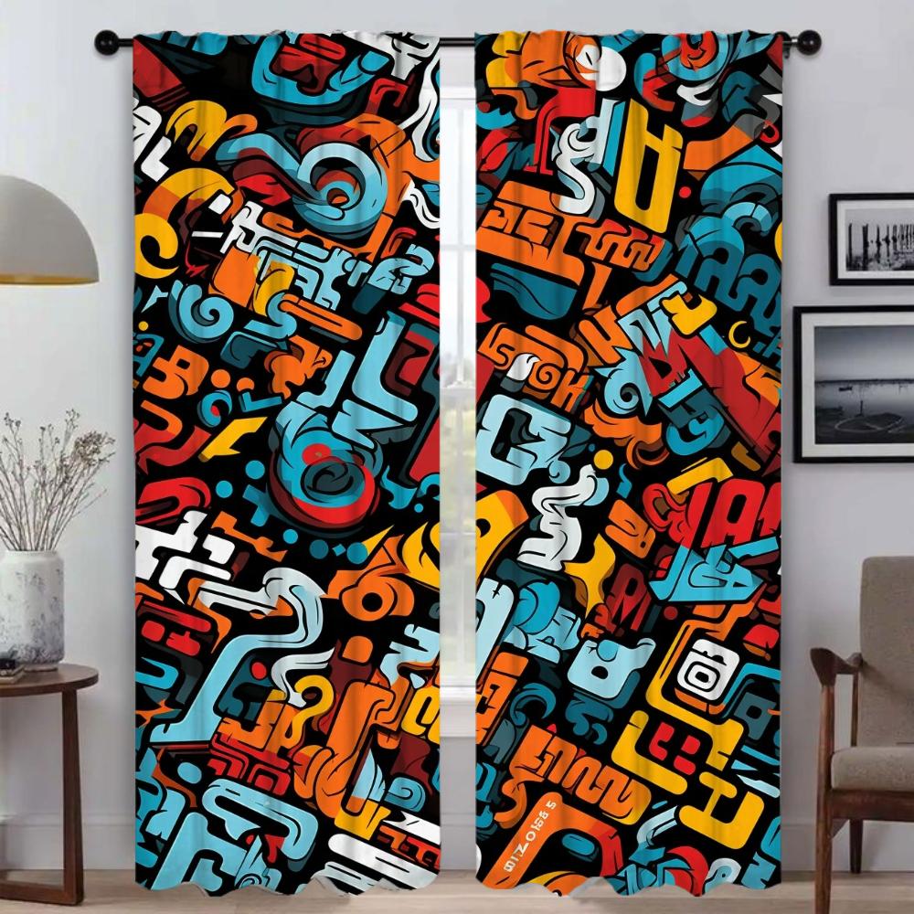 Street Element Graffiti Curtains for Bedroom Blackout Curtain for Room 2 Panel Home Interior Curtains Shades Partition Living