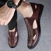 Fashion Summer Business Men's Sandals Toe Wrapped Sandals Leather Soft Casual Shoes Hollow Out Beach Sandals Comfortable Male Sandalia