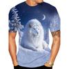 White Lion Men T-Shirt Winter Snow Night Scene 3D Graphic Printed Tee Top Animal Moonlight Starry Sky Casual Short Sleeve Crew Neck Summer Clothing