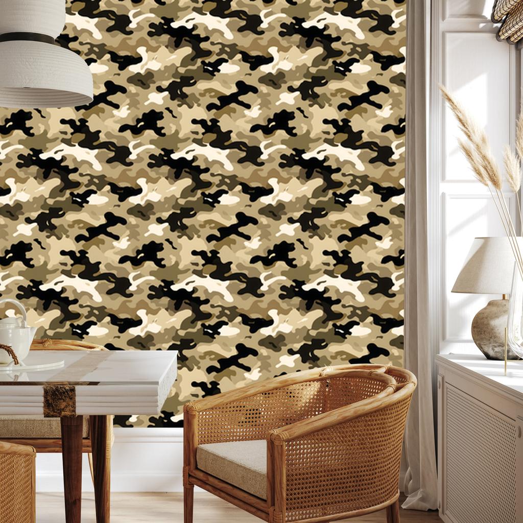 Military Camouflage Wallpaper Gold, Ochre and Beige for Living Room and Bedroom 50x1000