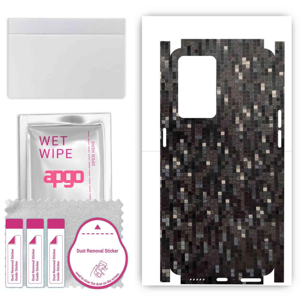 apgo Protective Skin Sticker for the Back+sides Compatible with Oppo Reno7 PRO, Full Wrap Film, Foil, Vinyl - Pattern Carbon Black Pixel