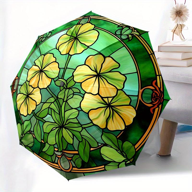 Stained Window Panel with Yellow Flowers - DecorativeArt for Home or GardenUmbrella, Portable 3-Fold Compact Umbrella for Men & Women Gift