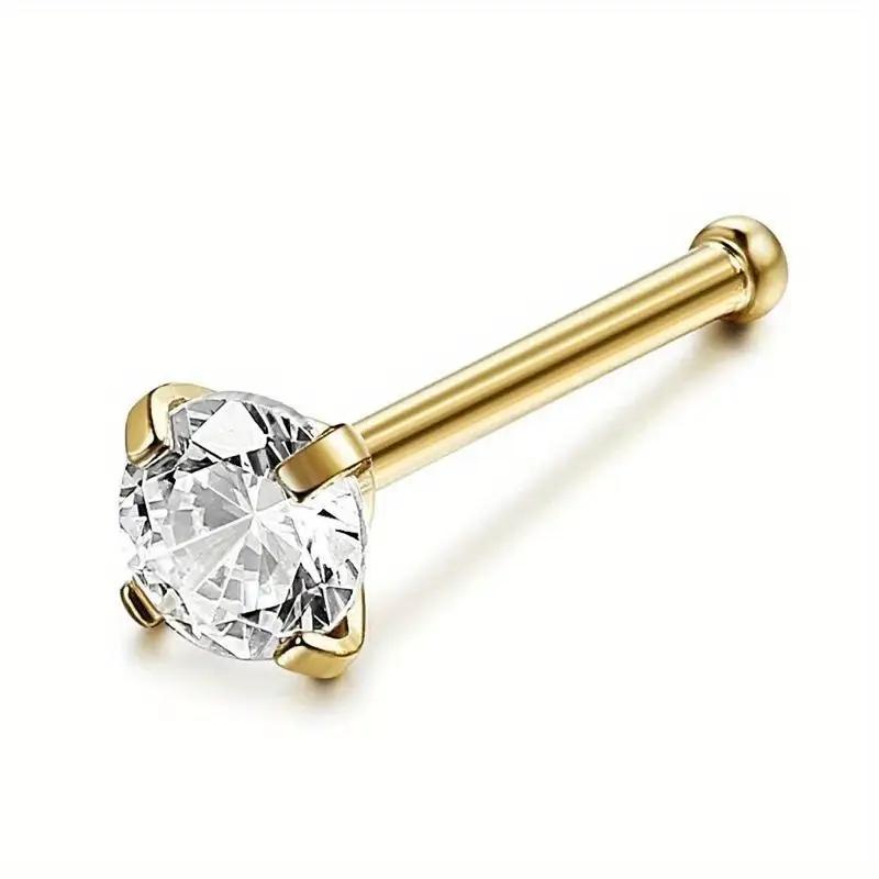 1Piece Surgical Steel Crystal CZ Nose Ring L Shape Nose Studs Square Nostril Nose Piercing Body Jewelry Nariz Lote For Women