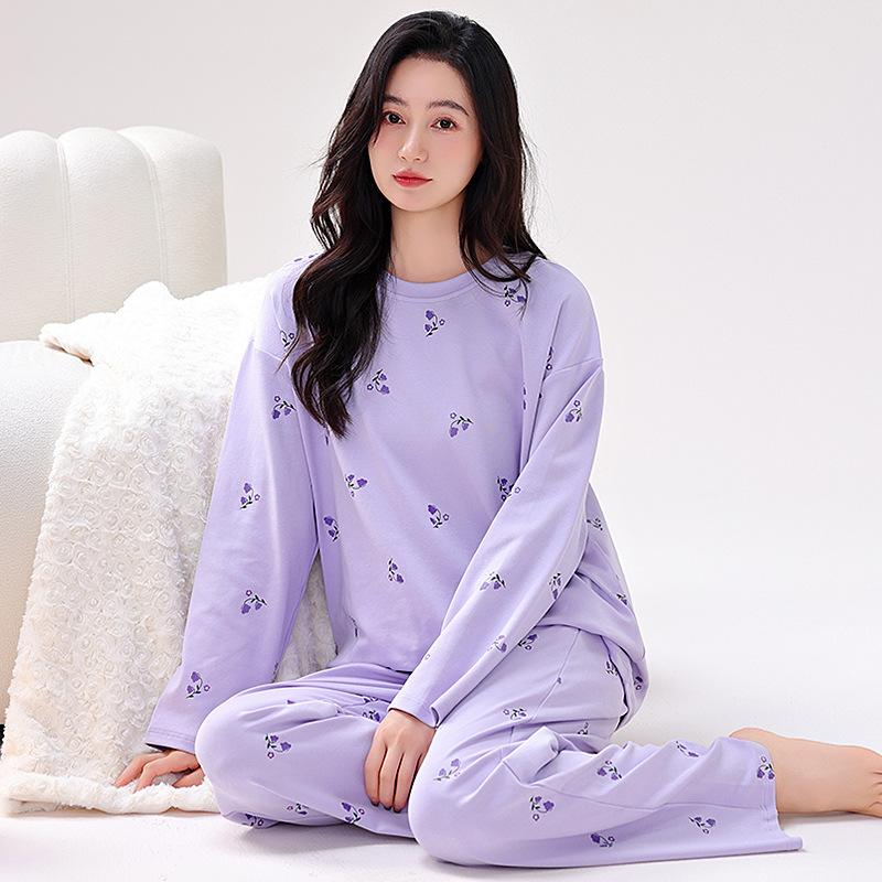 Pyjamas mit integrierten Brustpolstern Reine Baumwolle Langärmelig Damen Freizeit-Loungewear Damenmodelle