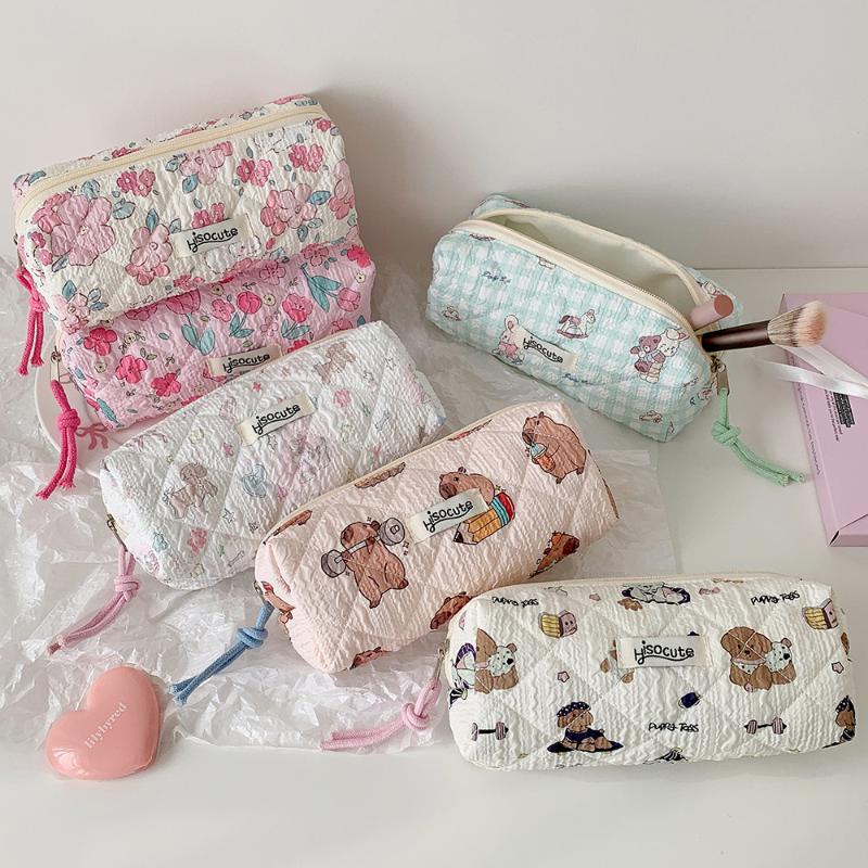 Kawaii Oxford Stationery Bag Pouch Back To School Pencil Case INS Pink Sweetheart Bow Aesthetic Stationery School Supplies
