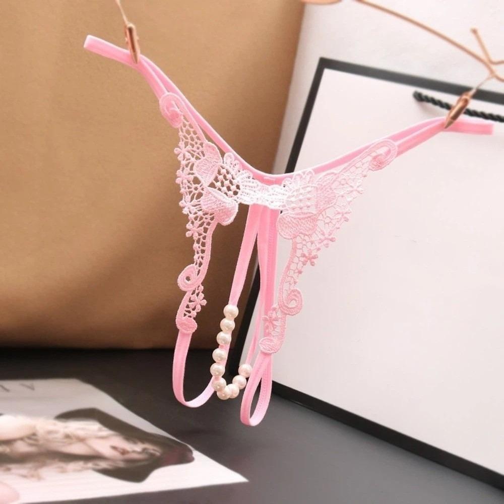 Low Waist Pearl Lace Underwear Pearl Mesh Lace Briefs Sweet Women's Thong  Female