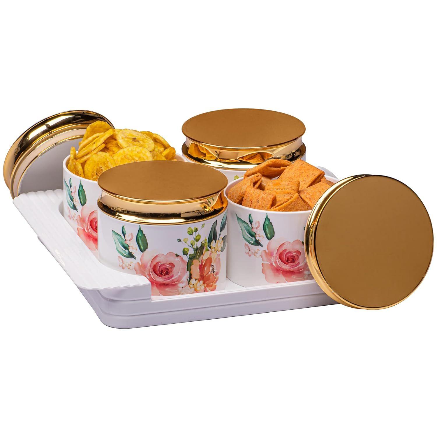 

Герметичный набор контейнеров для сухофруктов с крышкой и сервировочным подносом, герметичный набор контейнеров 430 мл (4 штуки, полипропилен) (Лили Уайт)