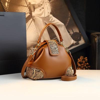 Leather Carving Small Bag Retro Atmosphere Dumpling Leather Women'S Bag Exquisite Shoulder Crossbody Handbag Women