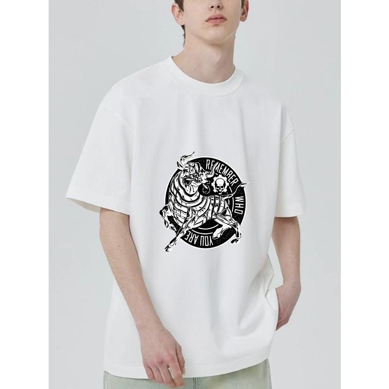 T-shirt Nera con Grafica di Toro e Teschio Stampa "Ricorda Chi Sei" per Abbigliamento Casual