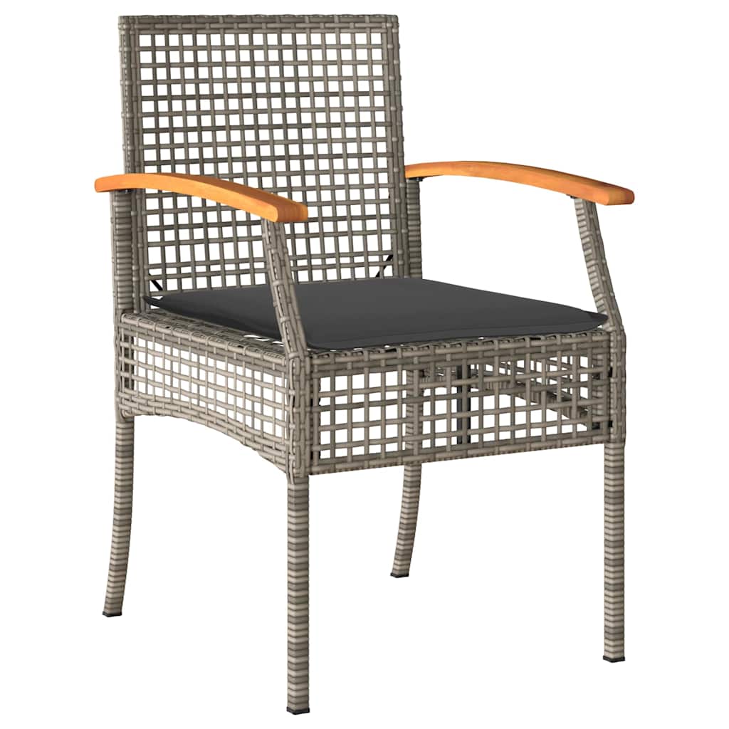 Garden Chairs with Cushions 2 pcs Grey Poly Rattan & Acacia Wood