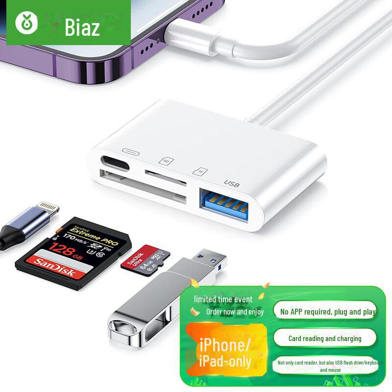 

Biaz Мобильный телефон USB Кардридер: Карта памяти TF и карта для камеры с интерфейсом Lightning SD, TF single reading, power supply, USB