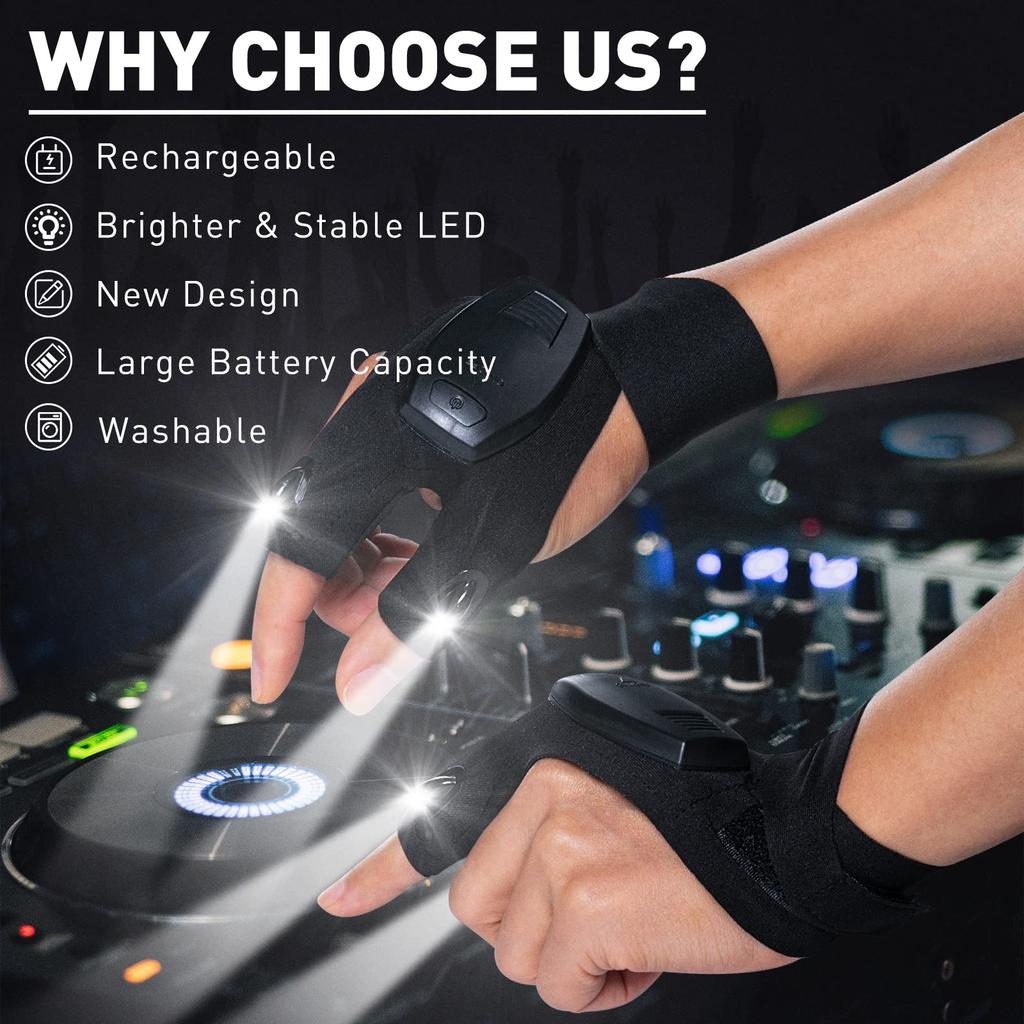 1Pc Night Fishing Breathable Mitten Outdoor Cycling Rechargeable Fingerless Glove with LED Flashlight