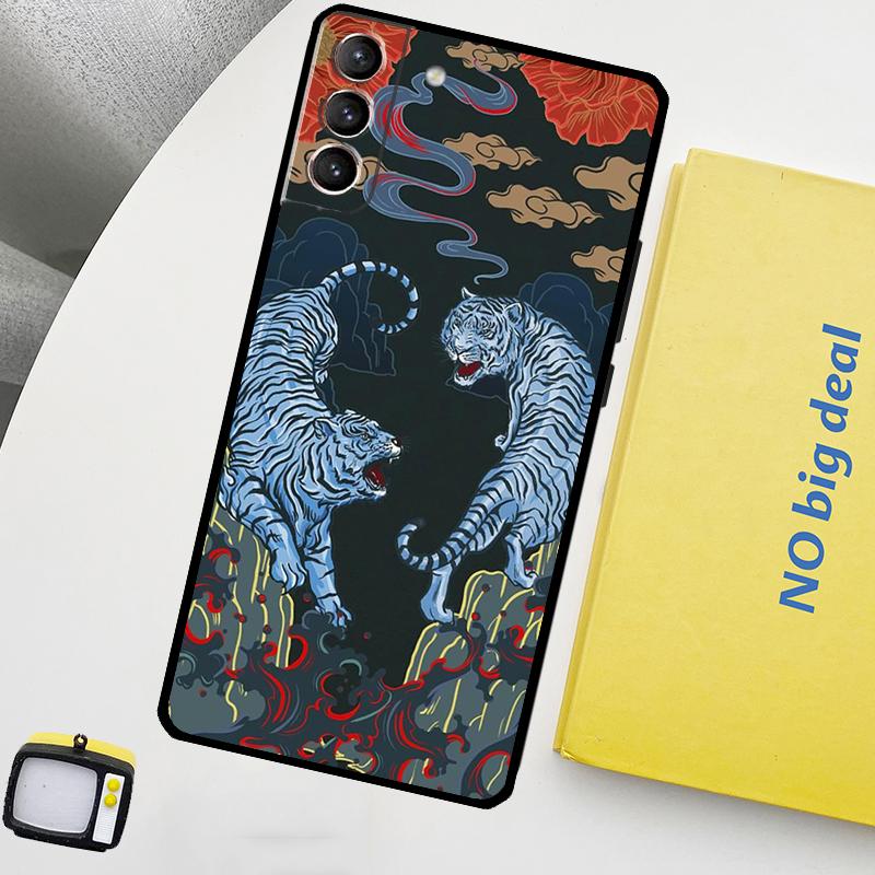 Tiger Red Sun Japan Art Phone Case For Samsung Galaxy S25 Ultra S20 S21 S22 S23 Plus S24 Ultra S9 S10 S25 FE Cover