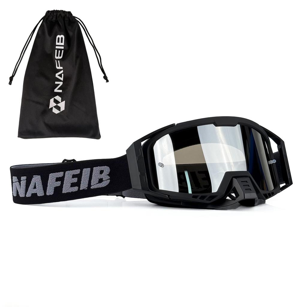 NAFEIB Motocross Goggles with Storage Bag Anti-UV Windproof Dustproof Dirt Bike ATV Off-Road Racing Goggles for Men Women