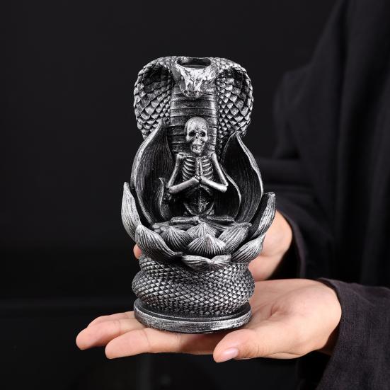 Skull Snake Incense Burner Holder Backflow Waterfall Cone Incense Holder Zen Skeleton Incense Burner for Home Bedroom Yoga Aromatherapy Relaxation