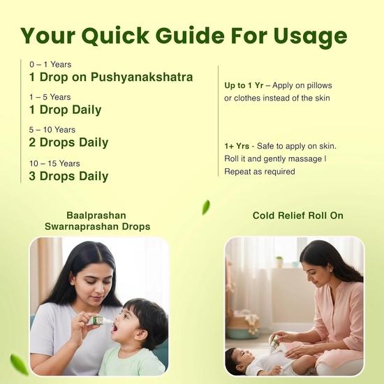 BabyOrgano® 100% Ayurveda Swarnaprashan Immunitätsstärkende Tropfen & Erkältungslindernder Roll-on für Erkältung | Nase | Brustverstopfung Kombipack