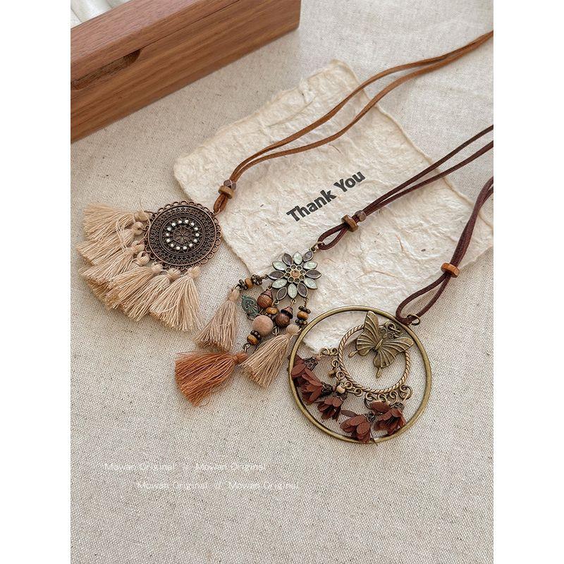 Bohemia Style Butterfly Long Tassel Necklace Fancy Light Luxury Minority Sweater Chain Vintage Necklace Ornament
