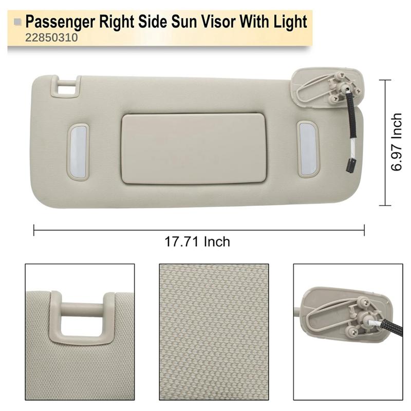 Right Car Sun Visor For Cadillac Chevy Gmc 2007-2014 Sun Visor 22850310 Replacement Parts