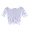 O-Ausschnitt Kurzarm Sheer Trim Crop Top Frauen See-through Glitter Mesh T-Shirt Streetwear