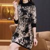 Mid-length Knitted Dress Loose Large-sized Floral Mid-length Sweater for Women Autumn and Winter Casual Long-sleeved Pullover