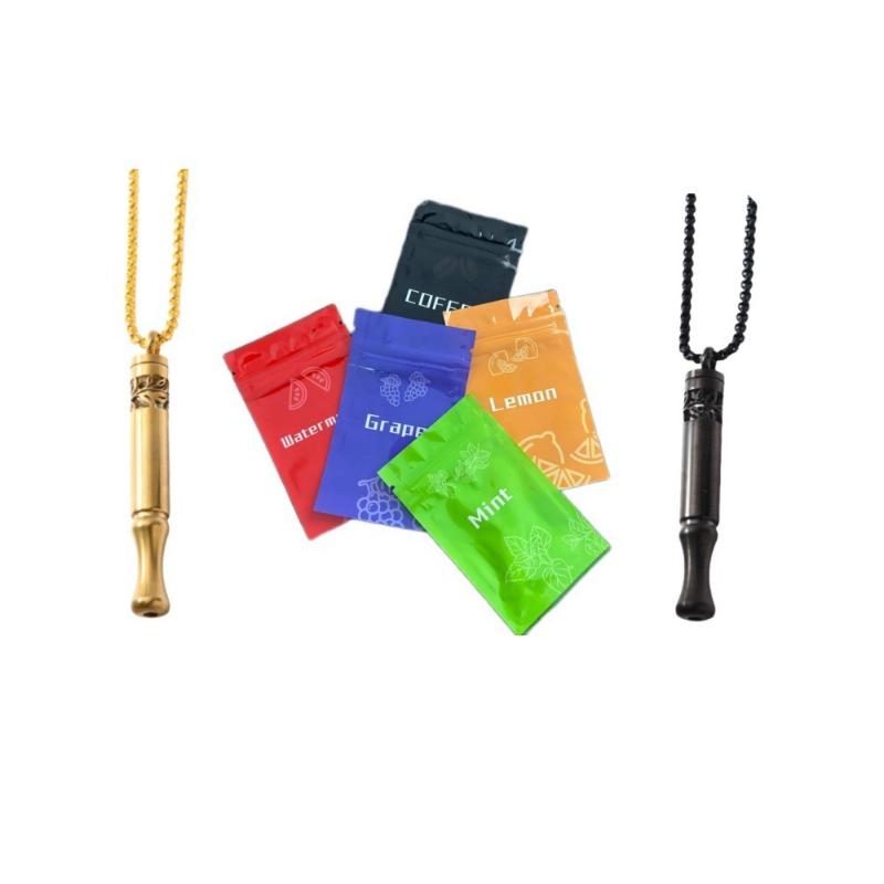 Naszyjnik respirator do medytacji z wzorem, obrotowy i skręcany wisiorek do aromaterapii ze stali tytanowej z 5 opakowaniami zapachowymi