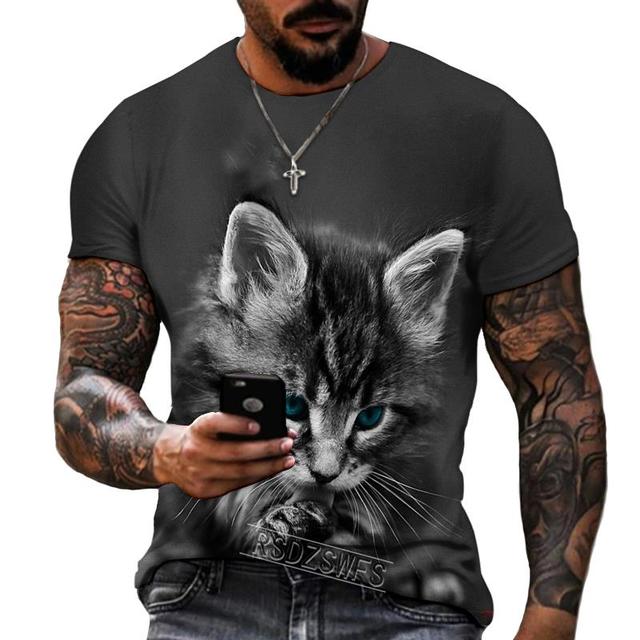 

Новинка 2022 года, мужская футболка с коротким рукавом с изображением животных, тигр, лев, кошка, олень, весна-лето, футболка высокого качества, Leica, полиэстер, большой размер, S-5XL 6XL