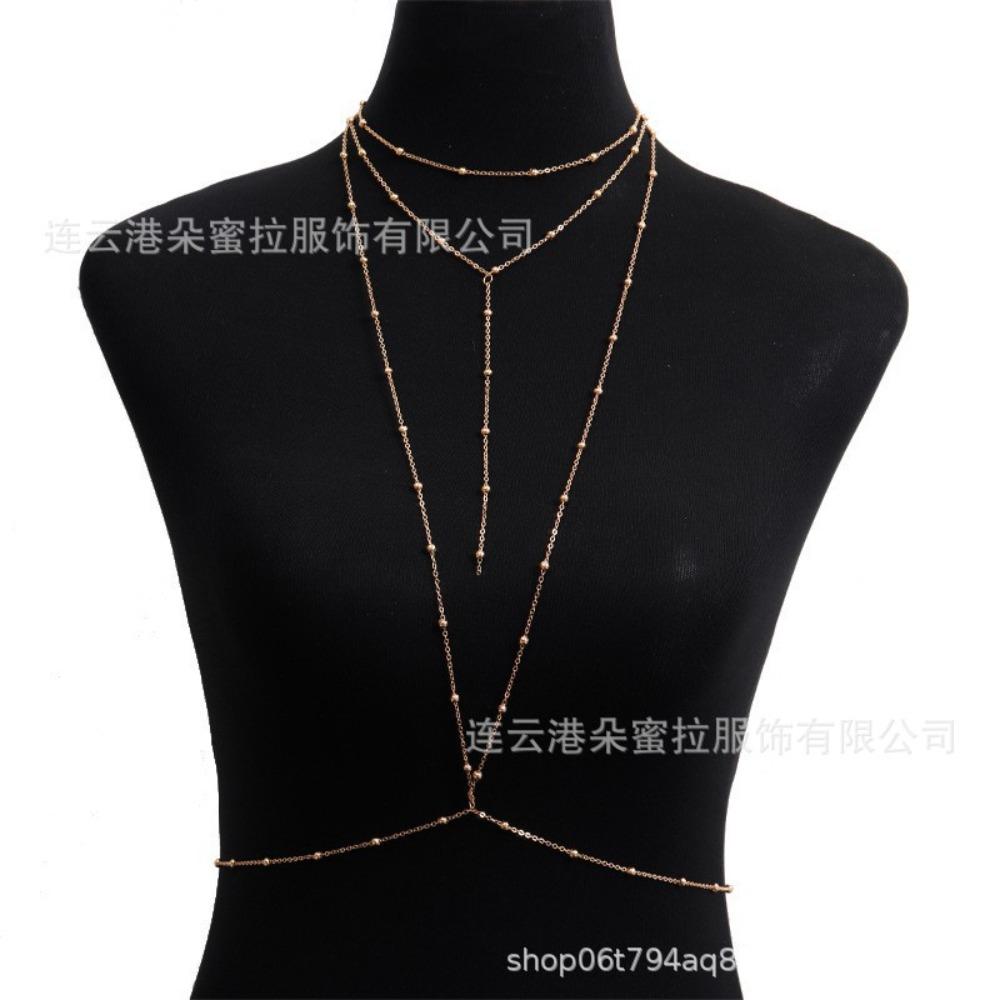 Cross-border Jewelry Body Chain European and American Sexy Exaggerated Beach Casual Flash Diamond Pendant Fringed Alloy Chest Chain
