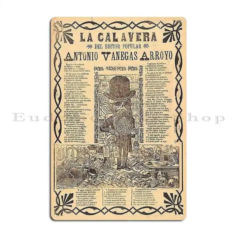Jose Guadalupe Posada Calavera Newpsaper Illustration Metal Sign Plaques Wall Cave Cinema Printing Garage Tin Sign Poster 20x30cm(7.8x11.8inch)