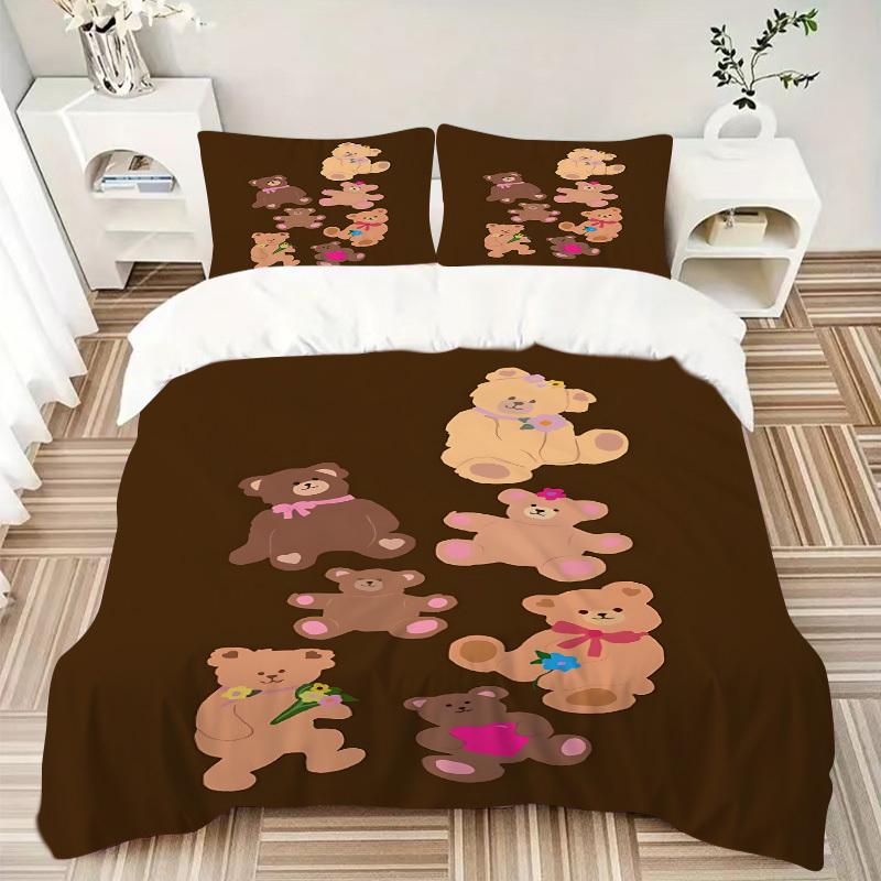 3-teiliges Teddybär-Bettwäsche-Set, Ideal für den Heimgebrauch, Geeignet für Schlafzimmerdekoration (1*Bettbezug + 1/2*Kissenbezüge, Ohne Füllung) yy250821239
