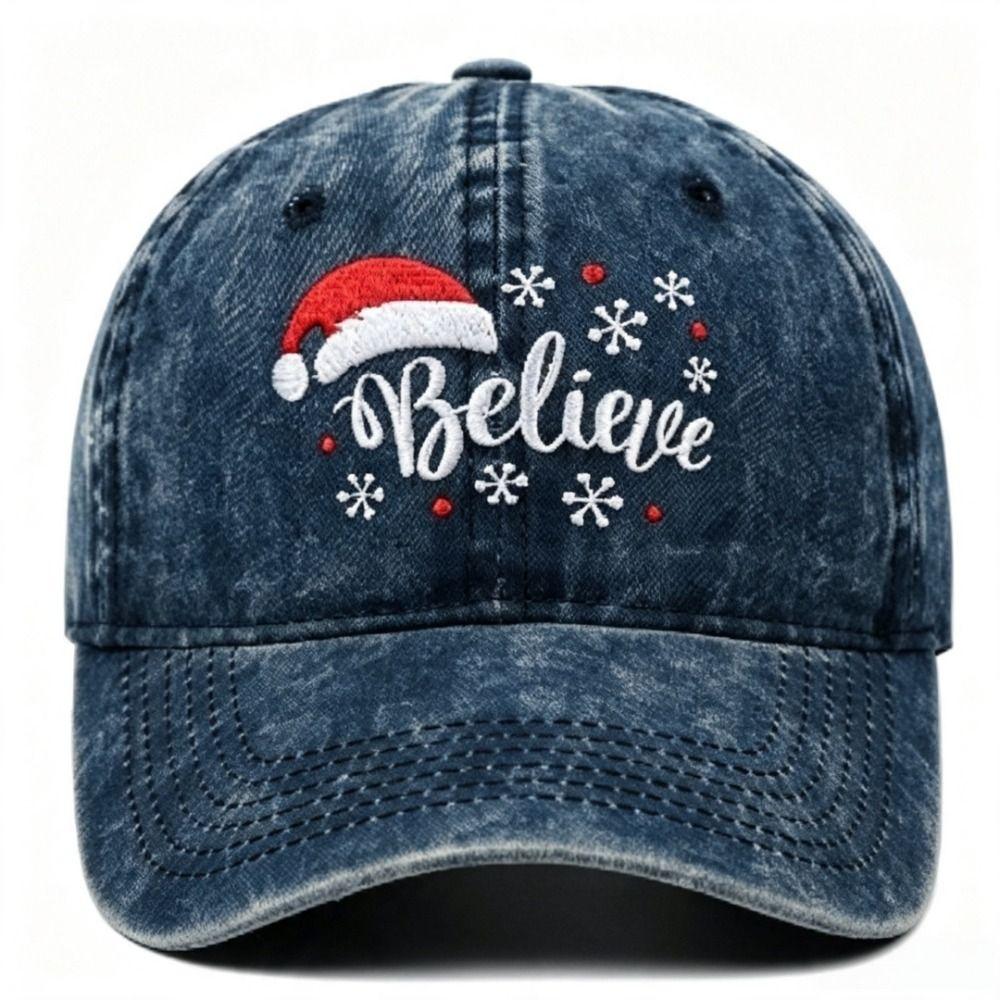 Embroidered Snowflake Baseball Cap Adjustable Strap Cotton Snowflake Embroidered Hat Breathable Vintage Wash Baseball Cap
