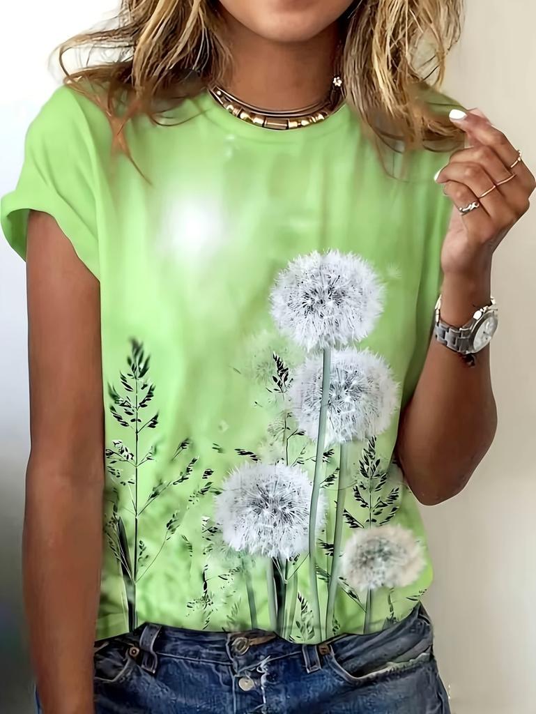 2026 New Women 3D Dandelion Graphics Print T-Shirts Fashion Casual Clothes Short Sleeves Top Summer Tees O-Neck Women's Clothing