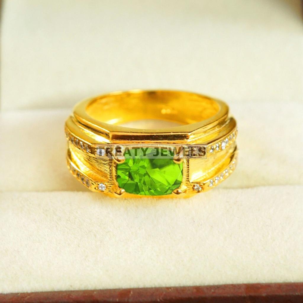 Peridot Oval Cut With 925 Sterling Silver Gold Plated Ring For Men's #B450 JL375683863215