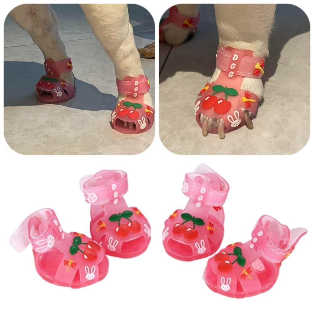 4Pcs/Set Cartoon Dog Summer Jelly Sandals Non-slip Hollow Puppy Shoes  Outdoor Hiking