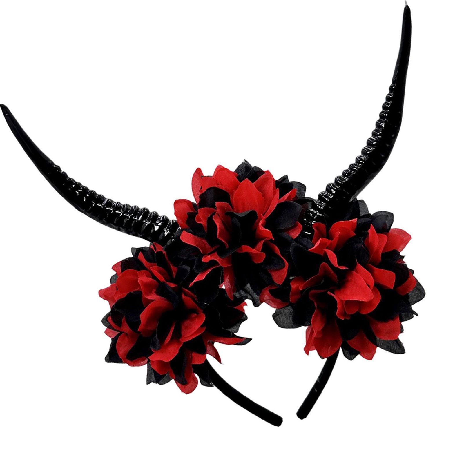 

Comfortable Resin Simulation Antelope Horn Headpiece Fashion Hairband With Floral Design For Cosplay Event E