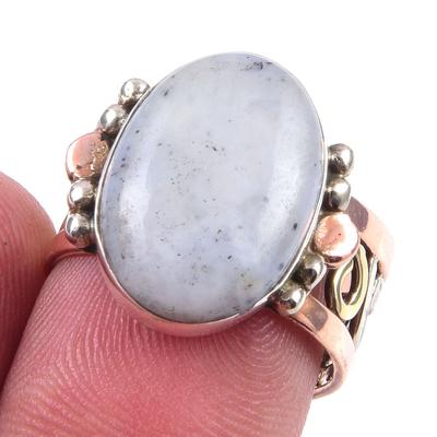 Natural Dendrite Opal Gemstone 925 Sterling Silver TwoTone Gift Ring S.7 C7o48