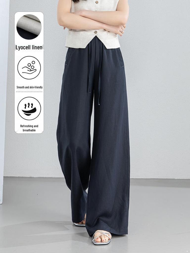 Yifeilaicer Women's Linen Wide-Leg Summer Pants - 2026 Ice Silk Casual Drape