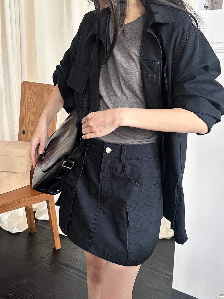 Shi Jian Early Spring High Turnover Distressed A-line Midi Skirt 60172 Large темно-синий