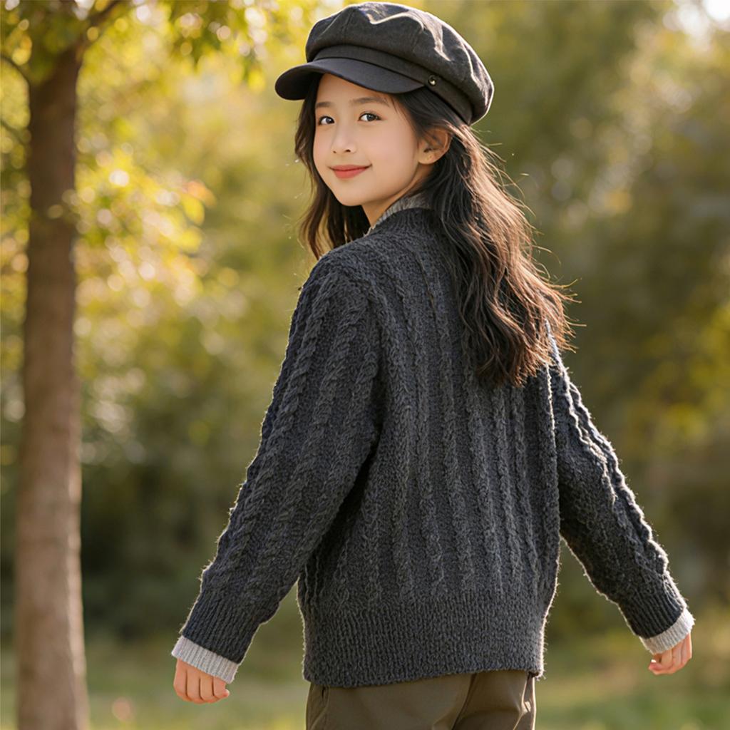 New fake two-piece cardigan for girls, spring and autumn soft and sticky knitted top