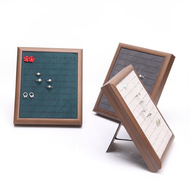 Frame-shaped Solid Wood Jewelry Holder, Spacious Tray for 50 Finger Rings, Earrings and Ornament Display Rack
