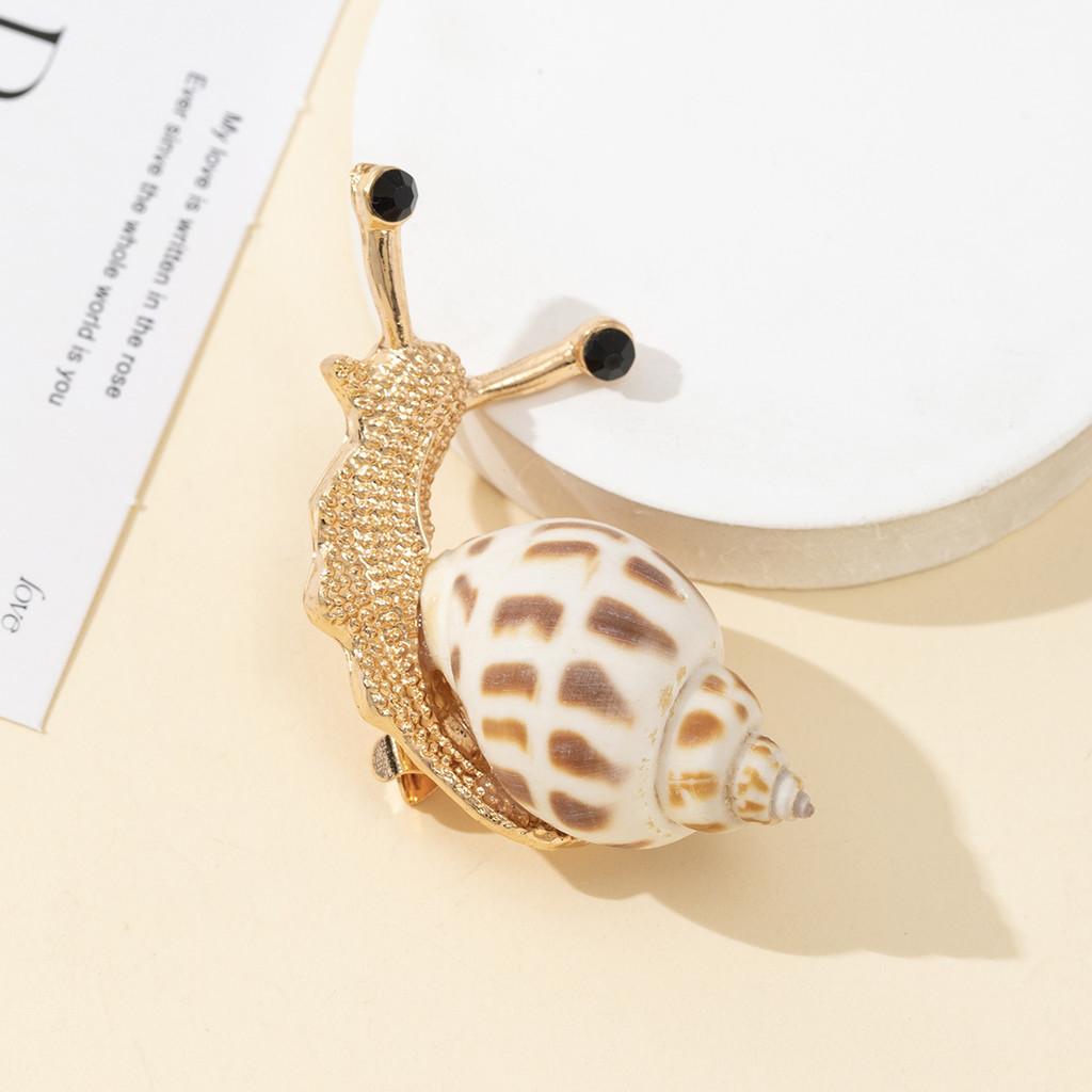 Vintage Silver Gold Alloy Snail Shell Brooch With Natural Shell Embellishments For Couples Gift