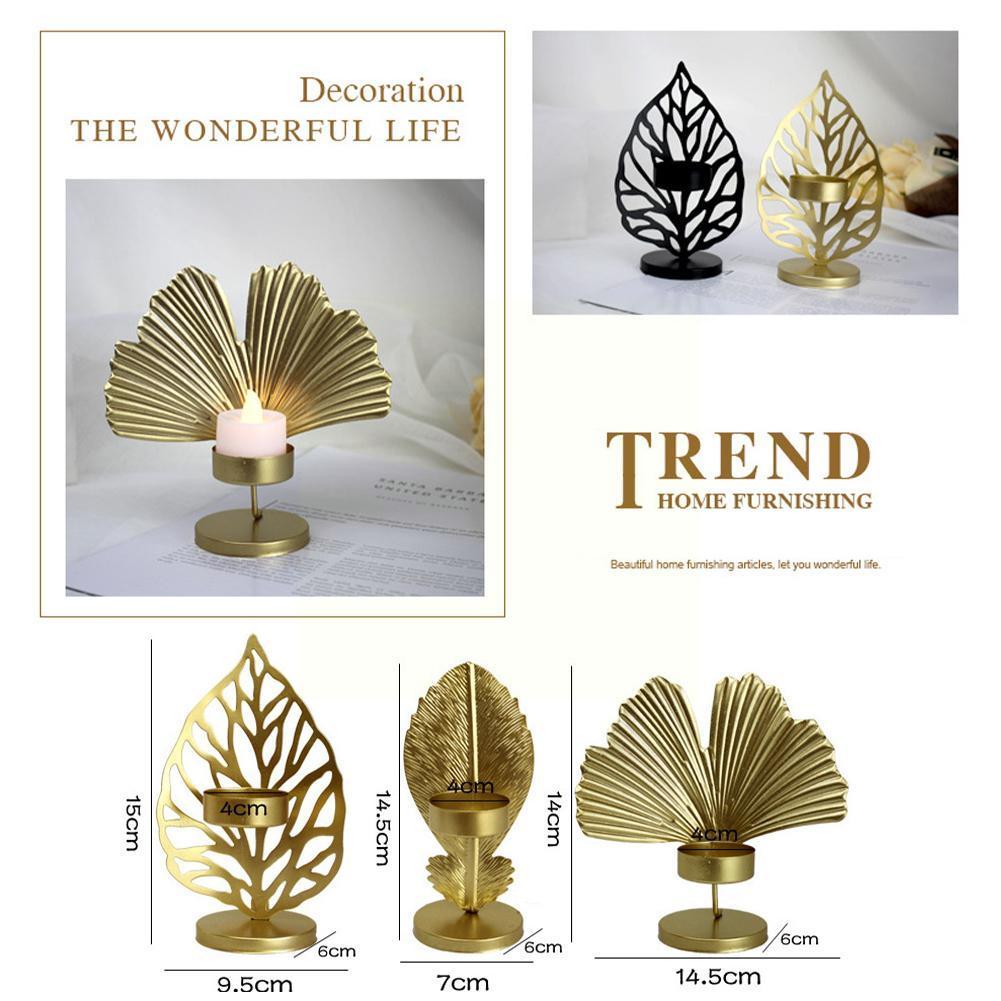 Black Wrought Iron Candle Holder Golden Base Living Desktop Decoration Christmas Leaf Room Crafts Simple 2024 Gold