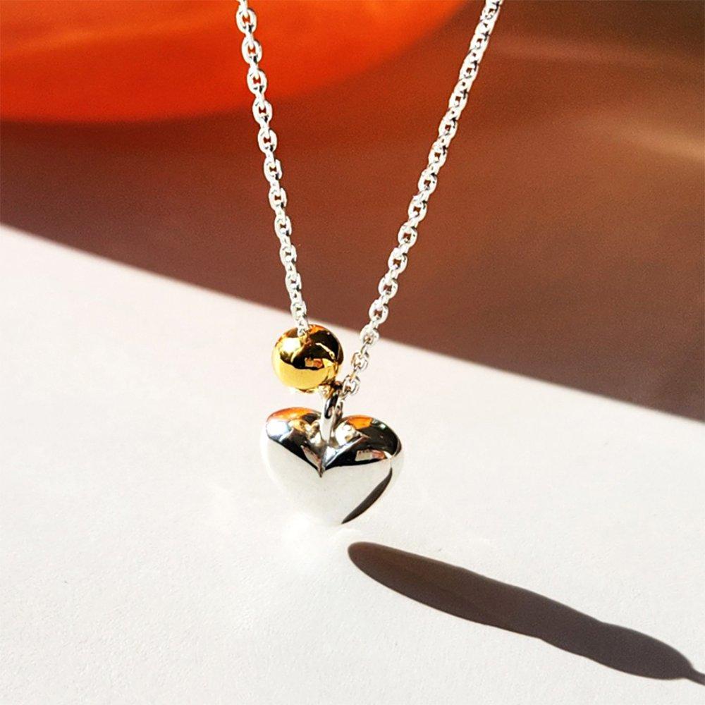 Two-tone Silver Necklace with a Heart Ball